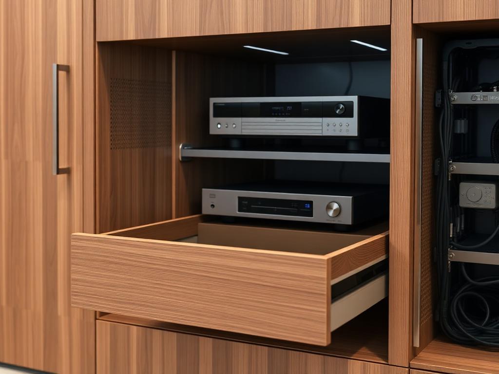 Hidden AV Equipment Bay on a custom media wall