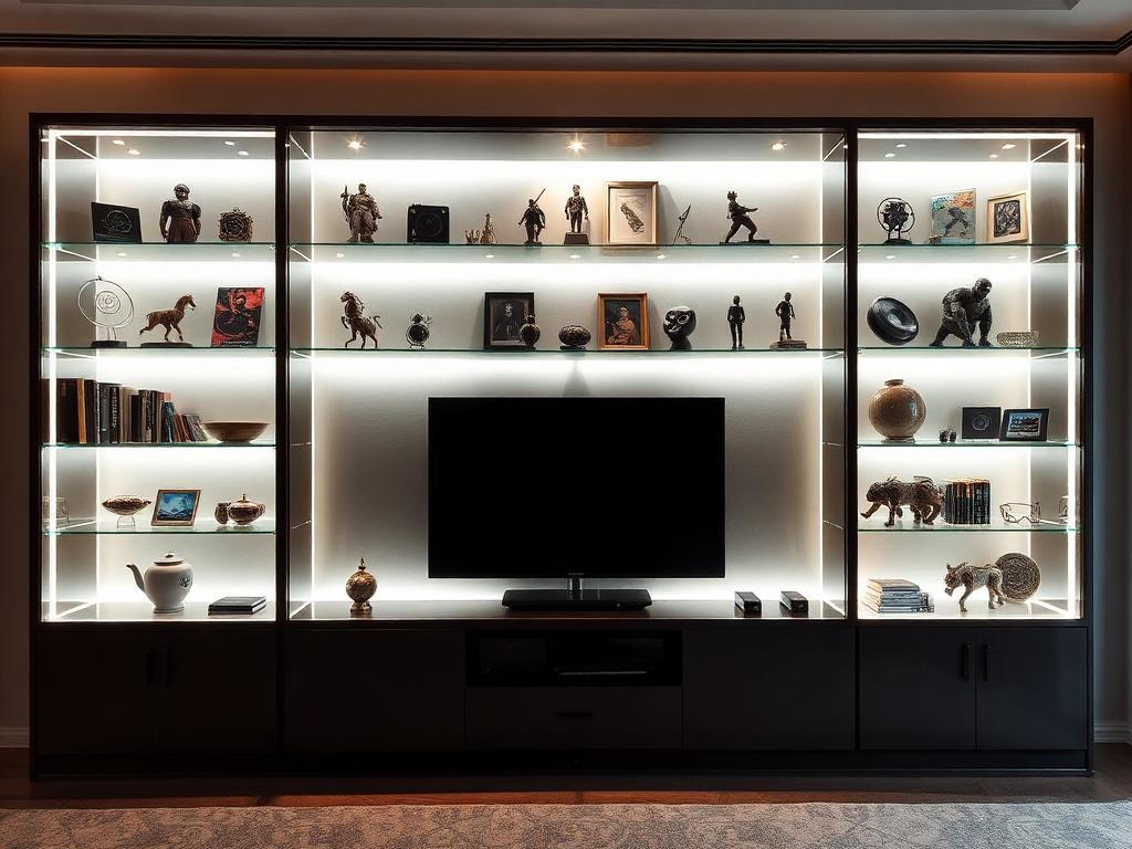 Backlit Glass Display on a custom media wall