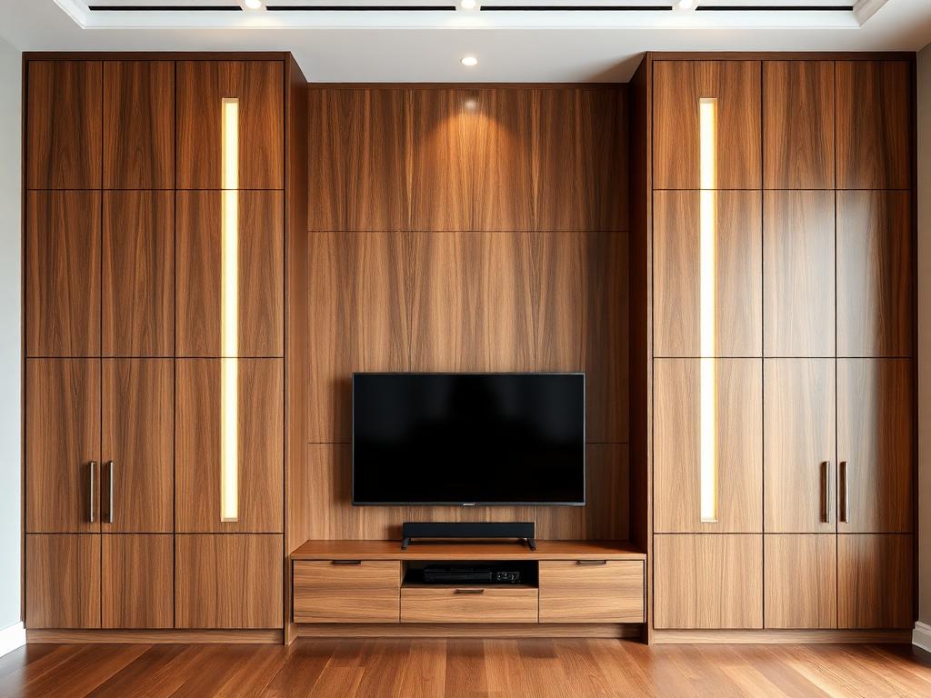 Tall Tower Cabinets on a custom media wall