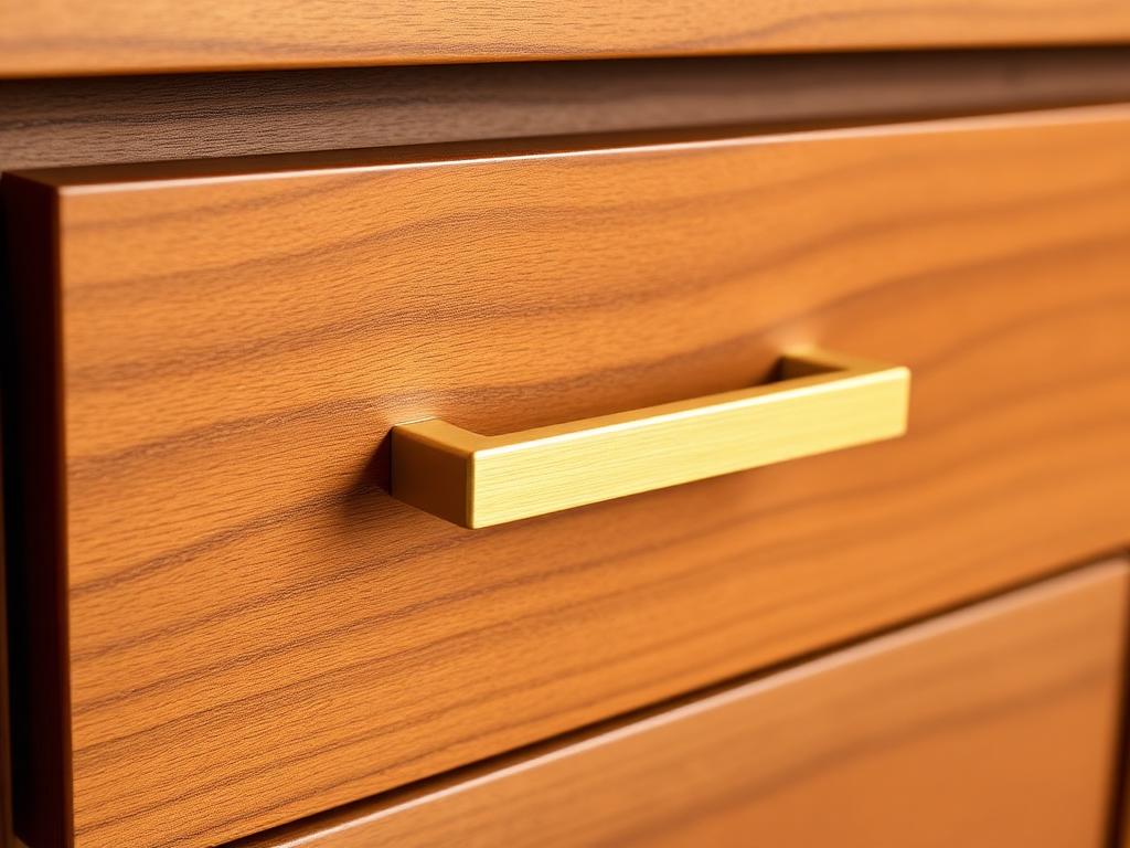 Brushed Brass hardware finish on a cabinet drawer