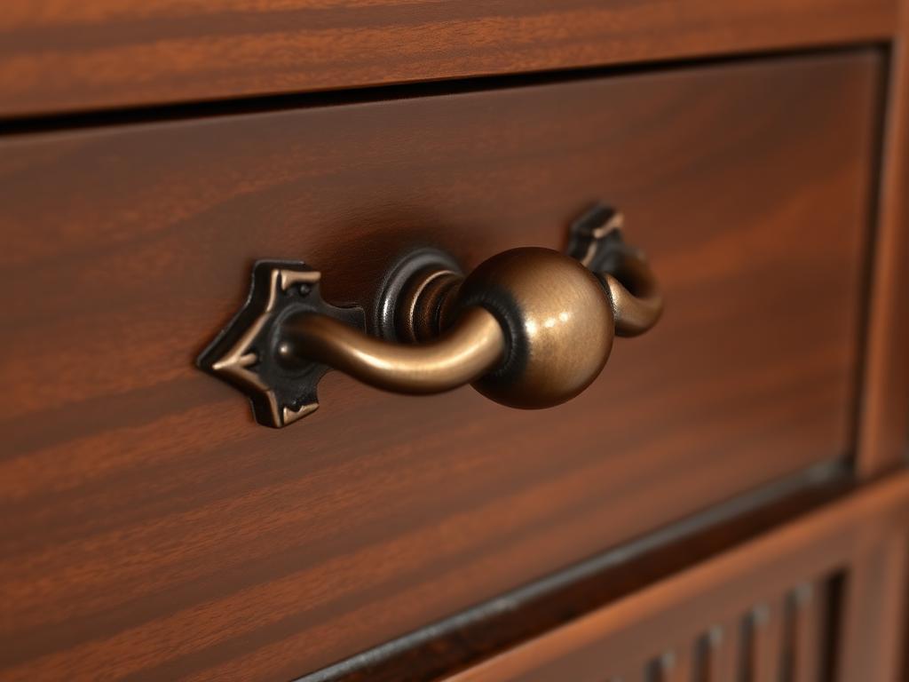Antique Bronze hardware finish on a cabinet drawer
