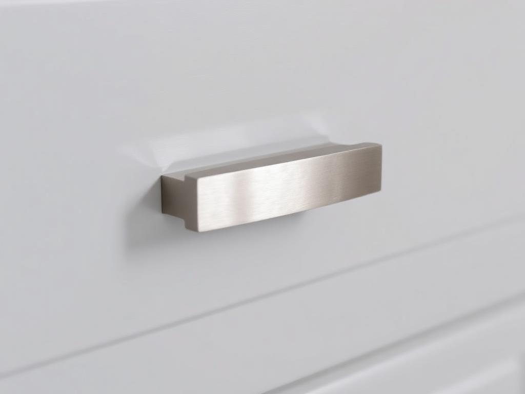 Brushed Nickel hardware finish on a cabinet drawer