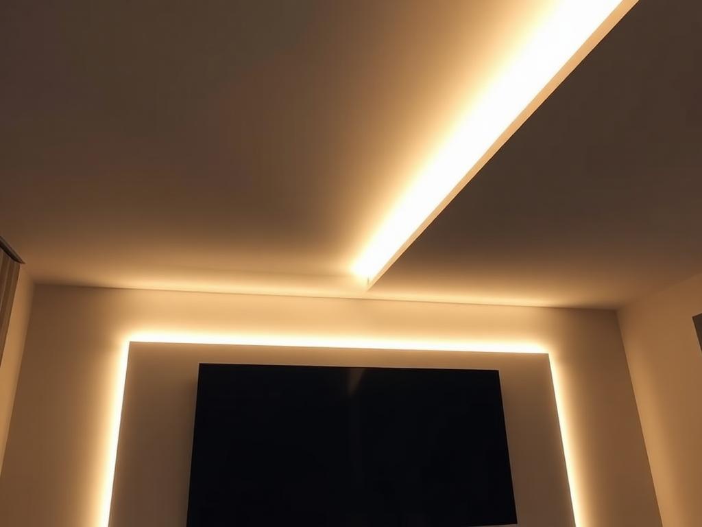 Ceiling Cove Uplight on a custom media wall