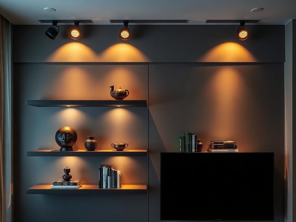 Shelf Accent Spots on a custom media wall
