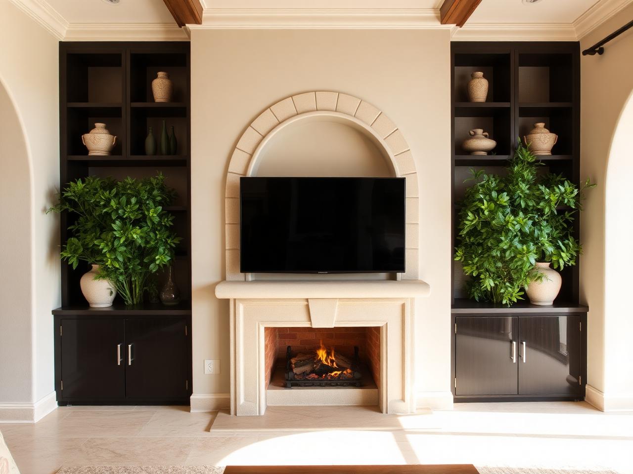 Mediterranean hearth media wall example 1