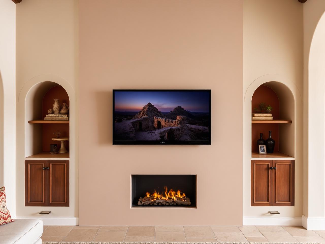 Mediterranean hearth media wall example 2