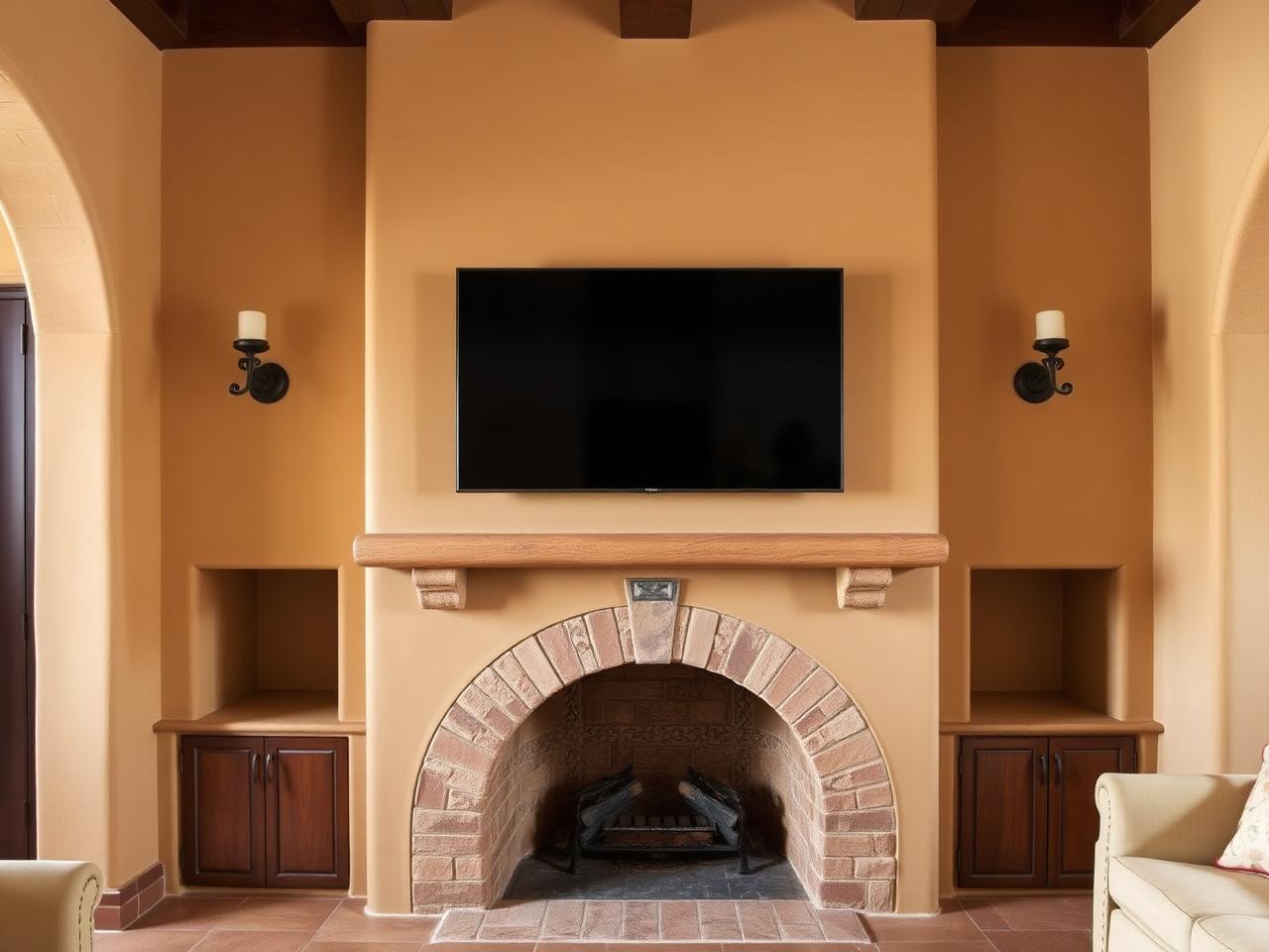 Mediterranean hearth media wall example 3