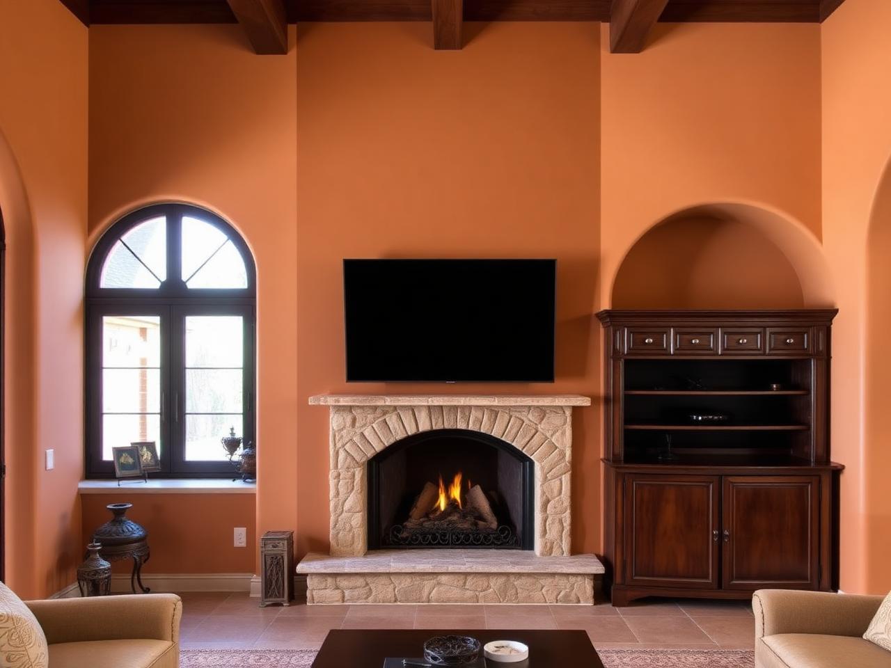 Mediterranean hearth media wall example 4
