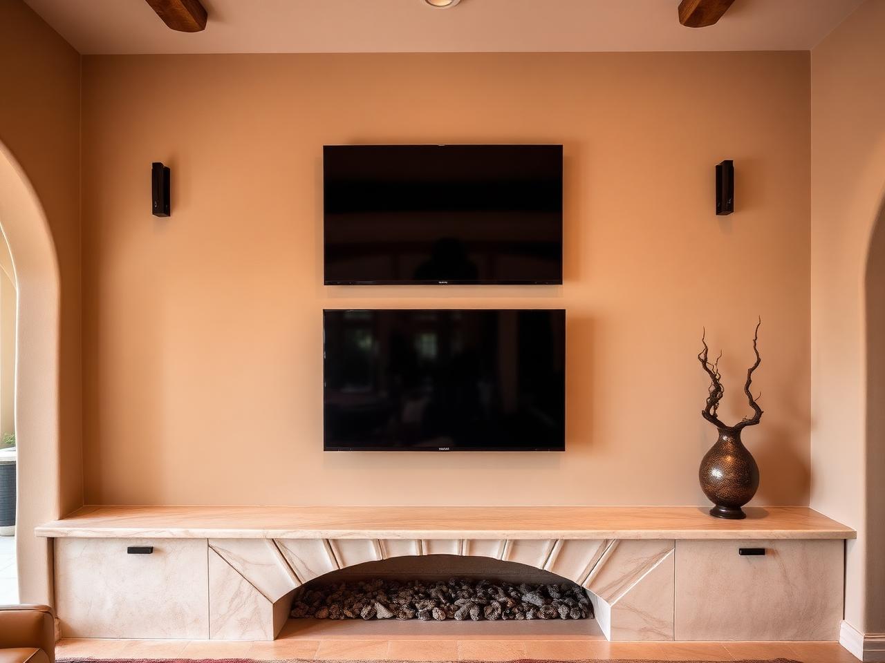 Mediterranean hearth media wall example 6