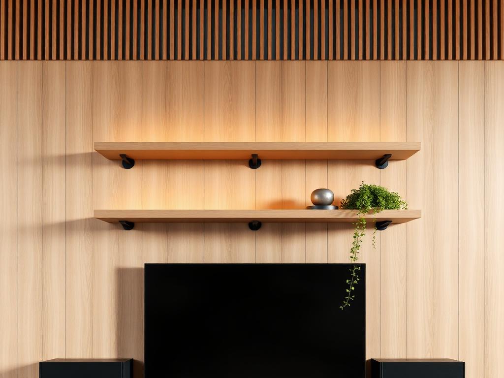 Upper Accent Shelves on a custom media wall