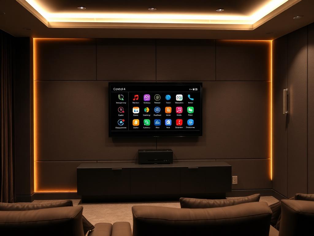 Control4 smart home platform integrated into a custom media wall
