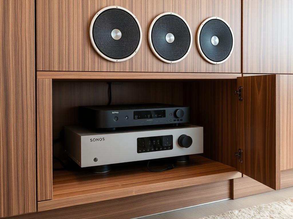 Sonos smart home platform integrated into a custom media wall