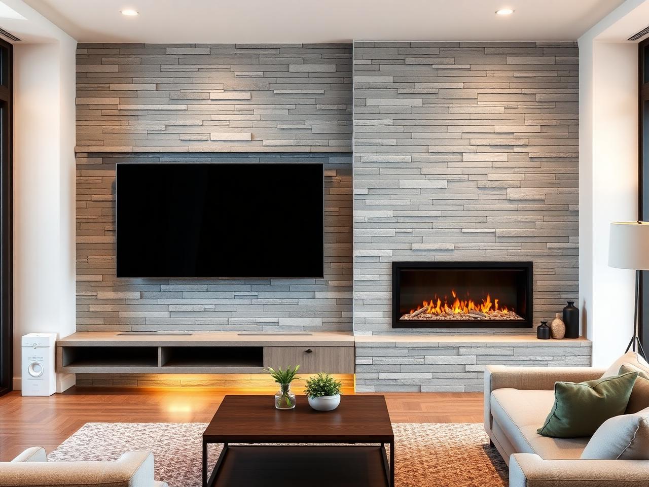Stone ledger media wall example 1