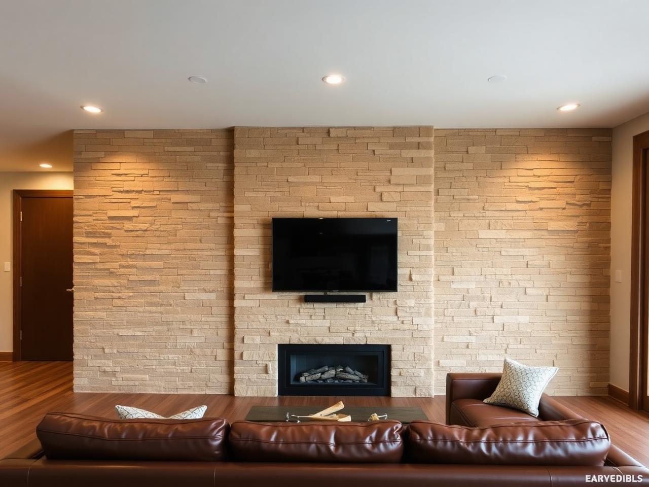Stone ledger media wall example 2