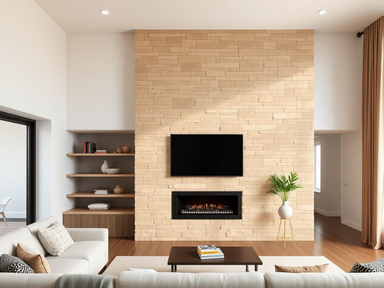 Stone ledger media wall example 5