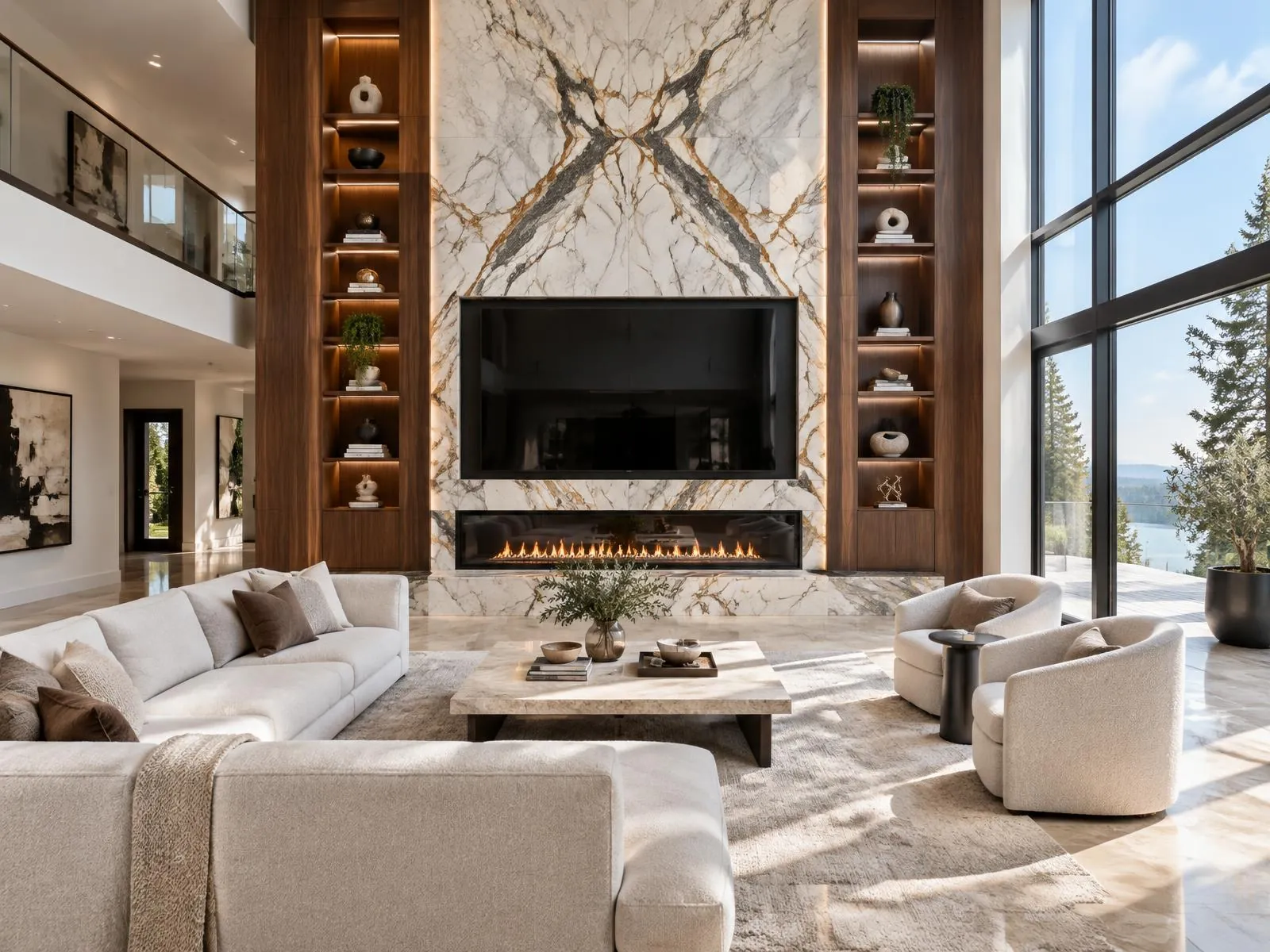 Grand collection media wall in a finished room